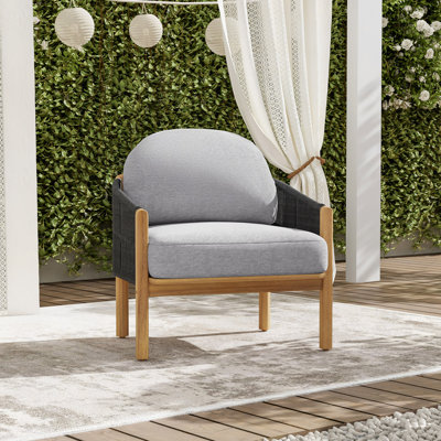 Fauteuil club d'extérieur en bois avec coussin