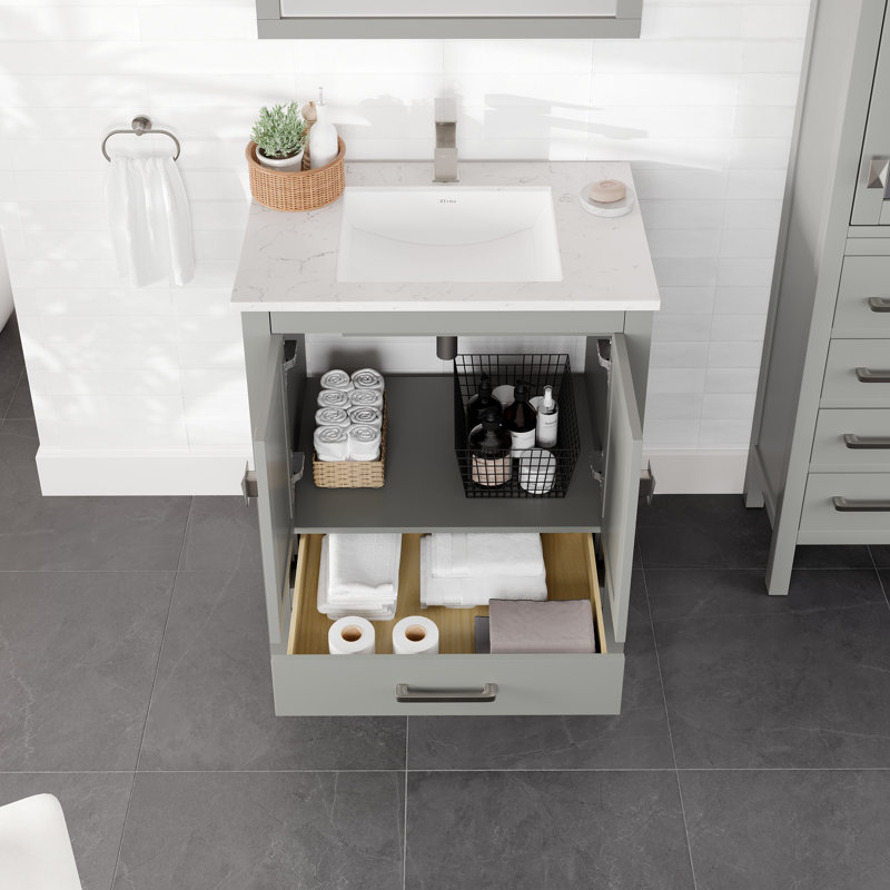 Eviva London 30"W x 18"D Bathroom Vanity with Undermount Porcelain Sink, Gray, 8" Widespread