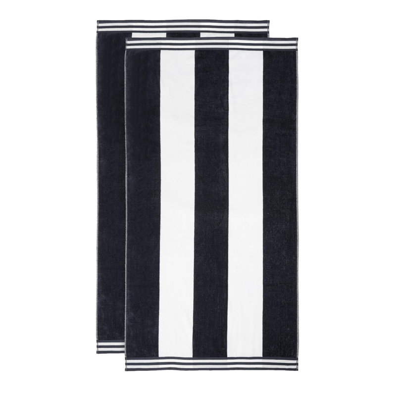 Serviettes de plage surdimensionnées en coton à rayures Calheta, Gris anthracite, 2