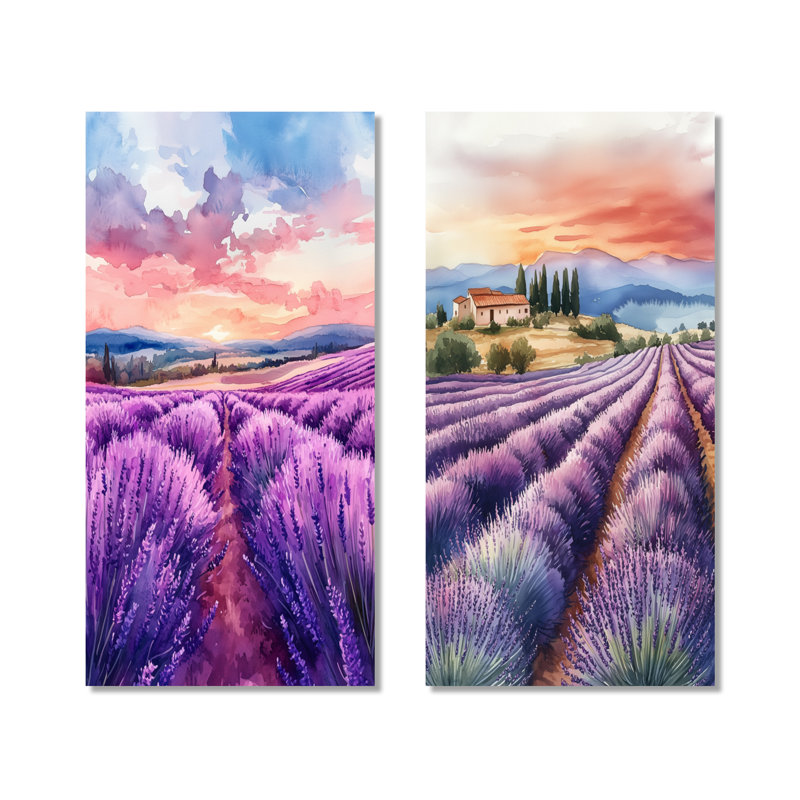 Blush Provence Lavender Glow I - Champs de lavande - Impressions sur toile en 2 parties, 32" H x 32" W, Wrapped Canvas