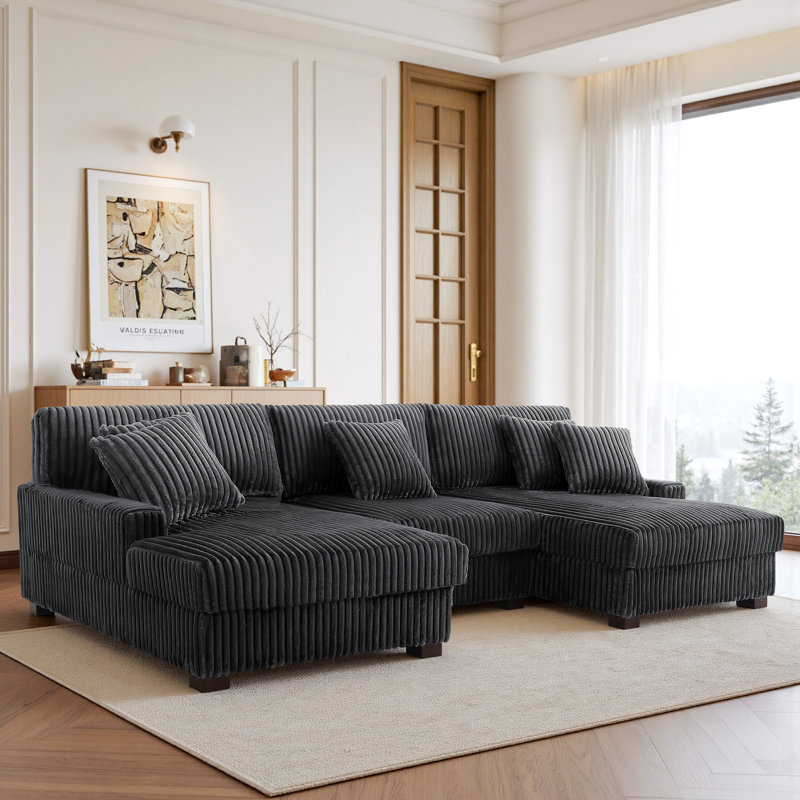 3 Seater Sectional, Grey Polyester/Foam Padding