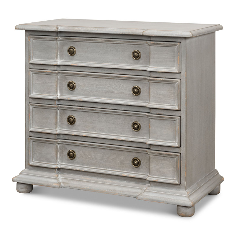 Gray Pine Antique Brass 4-Drawer Accent Chest