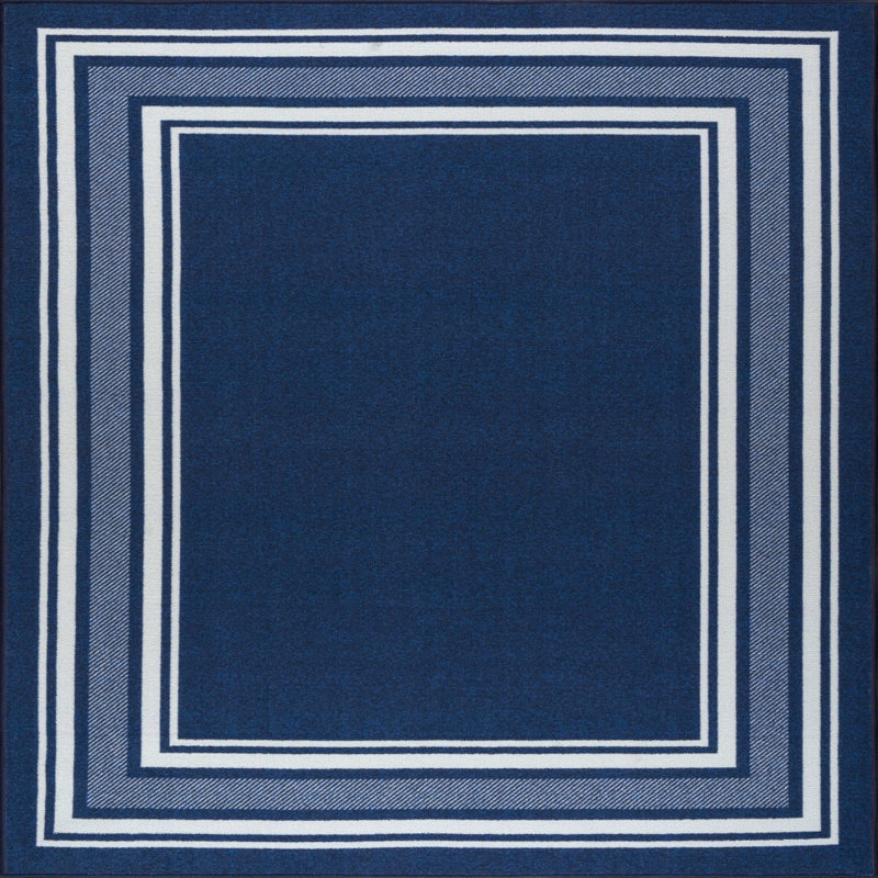 Quinnipack Dark Blue Non-Slip Area Rug, Square 2'7"