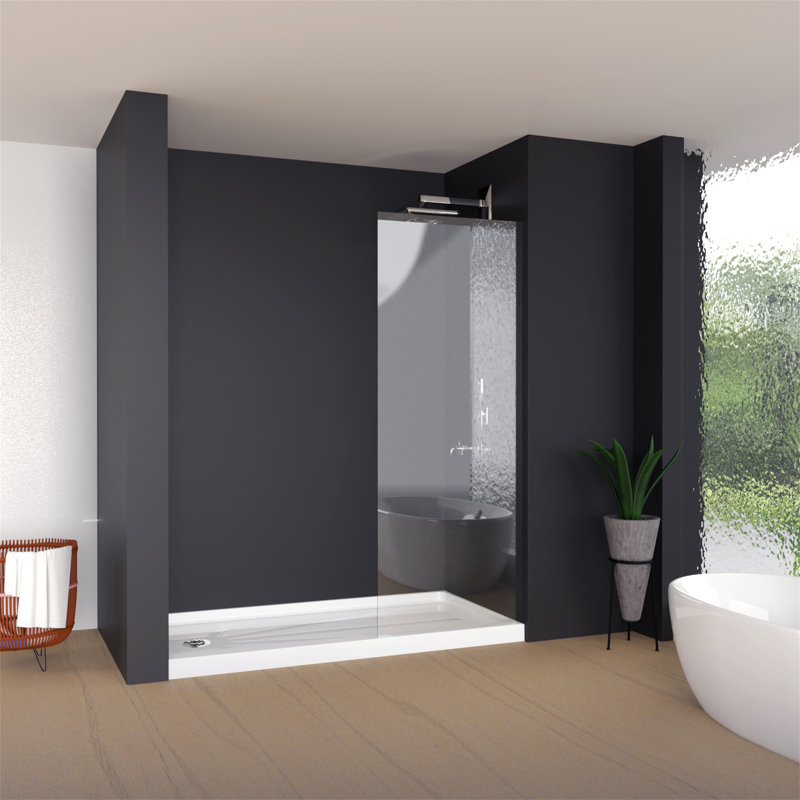 60" x 32" Single Threshold Alcove Shower Base with Left Drain, Integrated Flange and Low Profile Design, White, Left