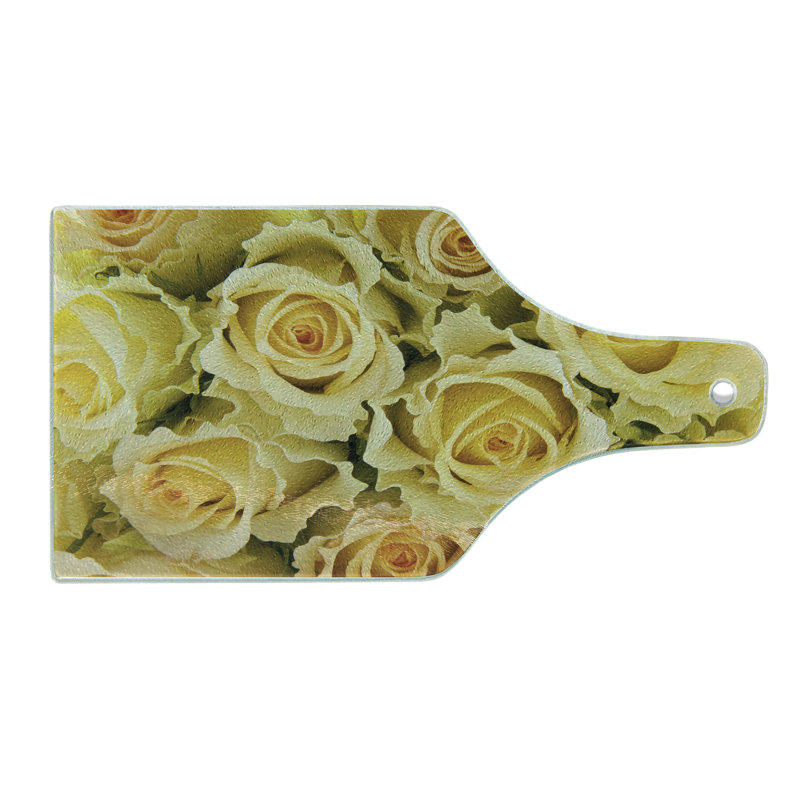 Planche à découper en verre trempé Ambesonne Rose nuptiale jaune Flourish jaune vert pâle