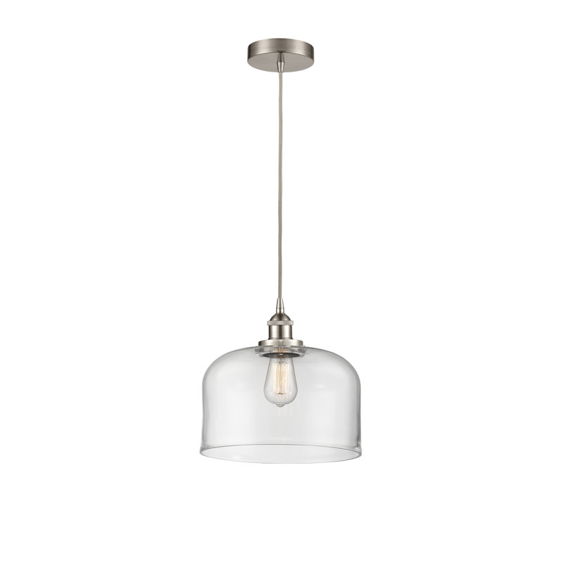 Luminaire suspendu en forme de cloche à 1 lumière Bostonia, Transparent, H 11,75 po x l 12 po x P 12 po, Nickel satiné brossé