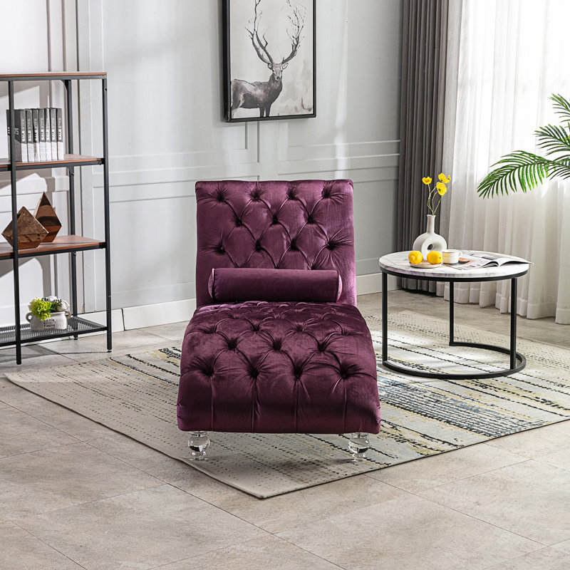 Chaise longue d'intérieur rembourrée capitonnée à boutons avec coussin, Mauve
