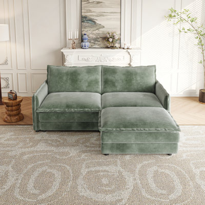 Comfortable Corduroy Loveseat Sofa With Ottoman For Living Room