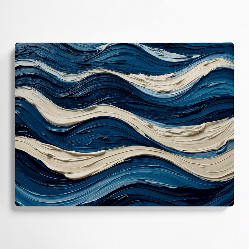 Art mural en métal horizontal rayé bleu nuit bleu crème, H 12 po x l 18 po