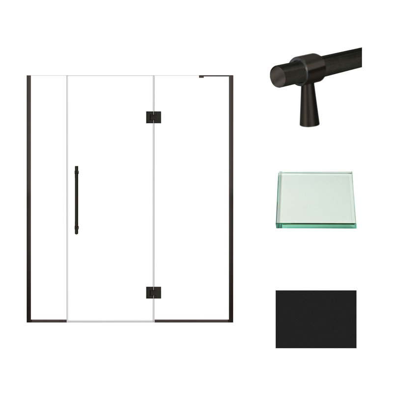 Porte de douche à charnière en acier inoxydable brossé avec verre transparent l 66,5 po x H 76 po Transolide Elizabeth