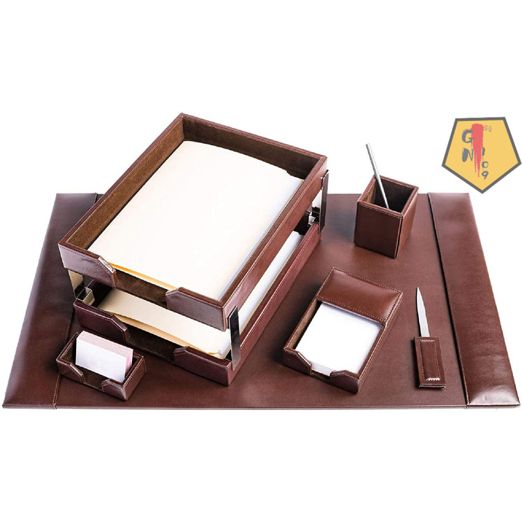 Pera Leather Desk Set / Desk Accessories / Leather Office Desk Organizer /  Business Office Gift / Leather Desk Cover Pad / Document Shelf 