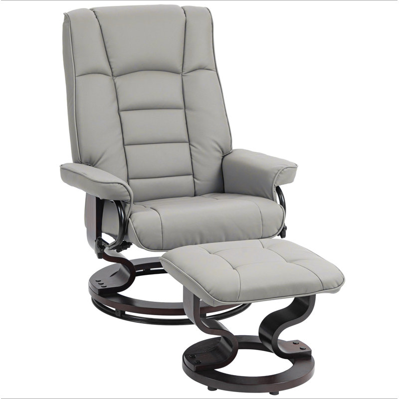 Recliner With Ottoman, Swivel Recliner Chair And Ottoman, Faux Leather Reclining Chair With High Back And Wood Frame For Living Room, Bedroom