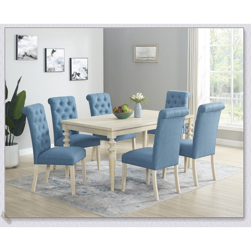 Ensemble de salle à manger Amonia, 7 pièces : table, 6 chaises, Sarcelle