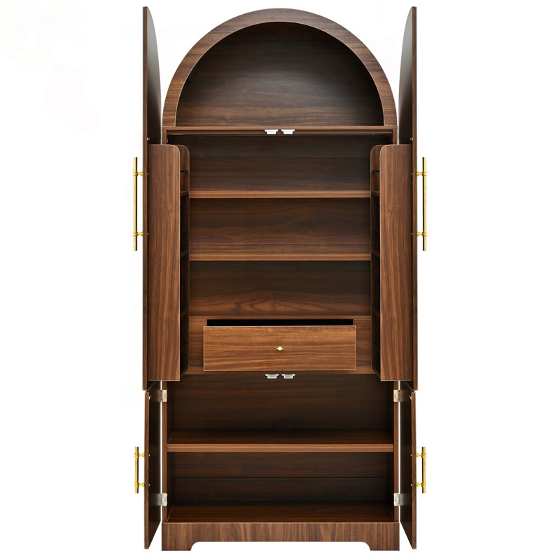 Garde-manger arqué de 72 po de hauteur avec portes cannelées et tiroir caché, Noyer