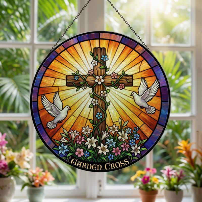 Panneau de vitrail en verre coloré 12 po H, H 12 po x l 12 po