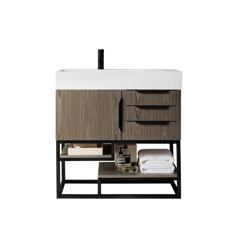 Columbia 35.31'' W Single Vanity, Glossy White, Ash Gray, Brushed Nickel