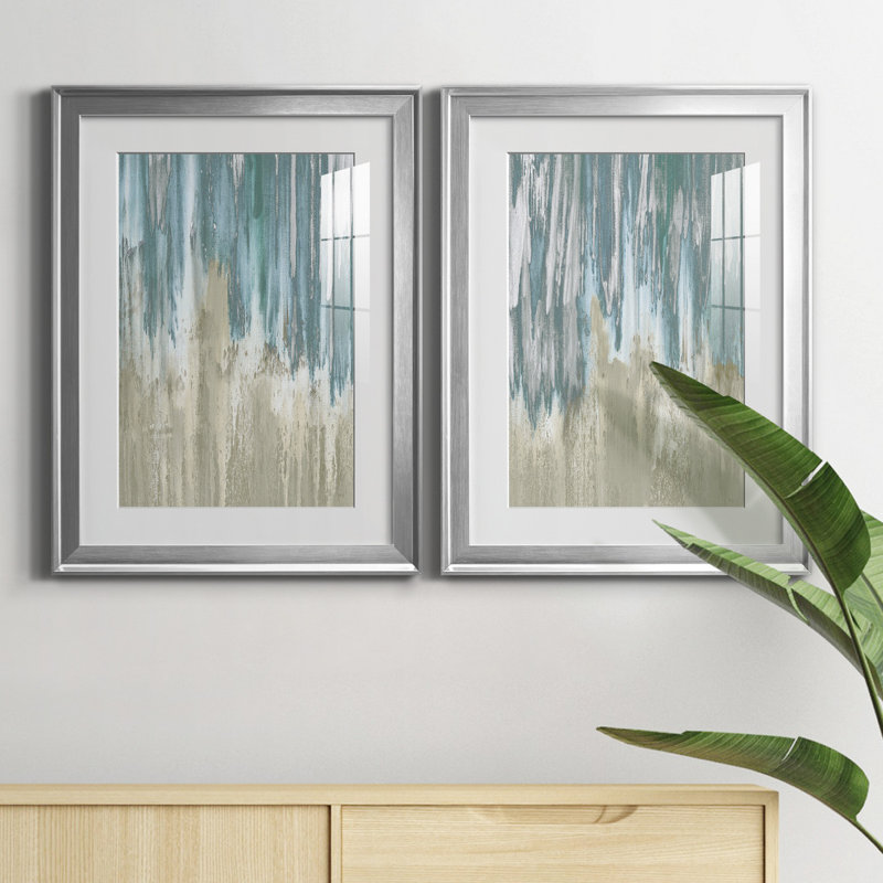 «Like a Waterfall I», ensemble de 2 reproductions, Blanc, Papier avec cadre argenté, H 18,5 po x l 49 po x P 1,5 po