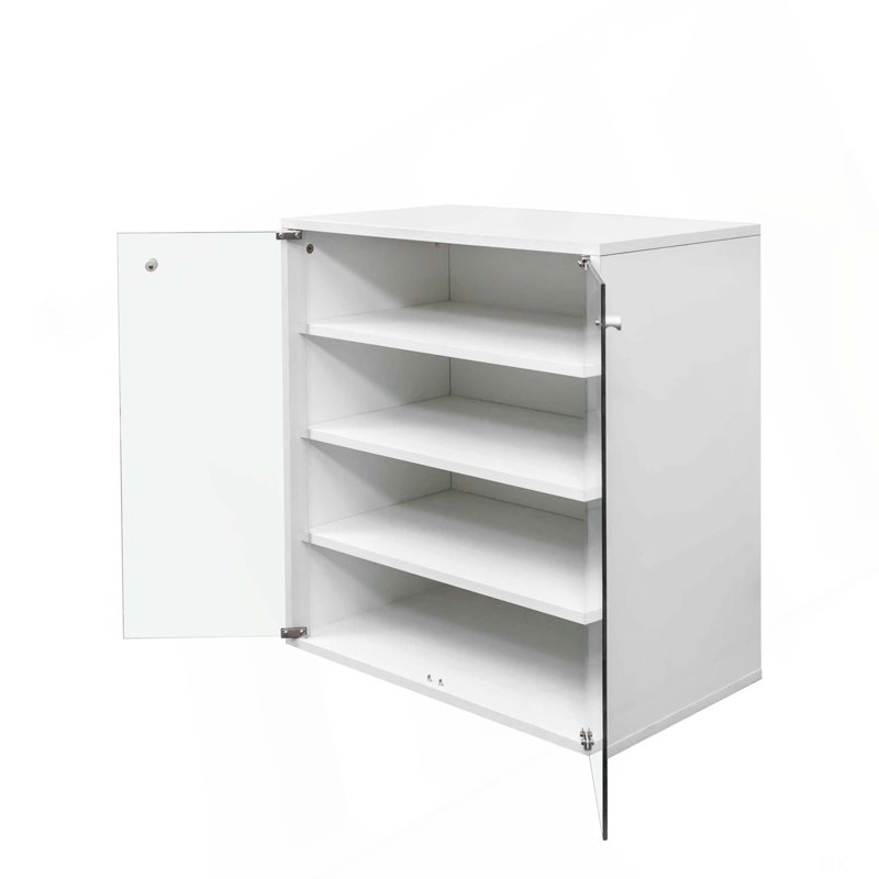 Boîte à chaussures avec lumière DEL RVB, boîte de rangement de chaussures empilable en bois avec porte en verre, boîte de rangement pour chaussures pour chaussures de sport (4 étages-1)