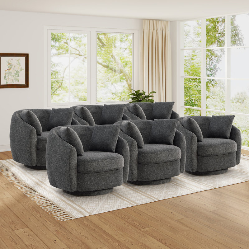 Fauteuil d'appoint pivotant moderne de 38 po de large avec rangement sous le siège et 2 coussins amovibles (ensemble de 6)