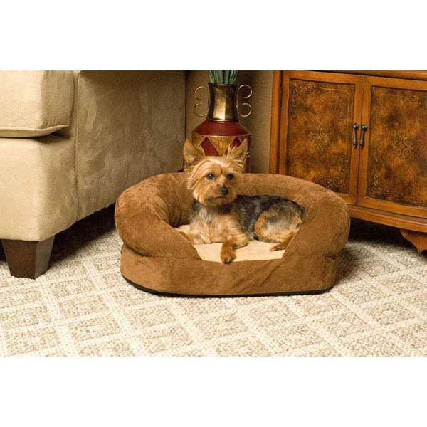 Lit orthopédique pour chien avec traversin, Petit (l 20 po x P 16 po x H 8 po), Velours brun