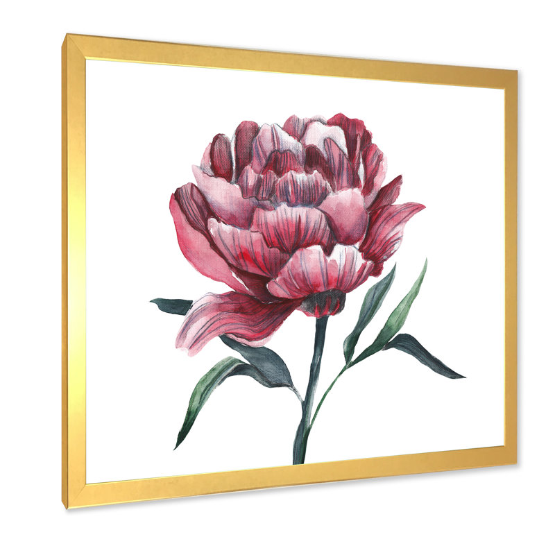 Fleur de pivoine rouge rétro, Impression dorée sur toile encadrée, H 30 po x l 30 po x P 1 po