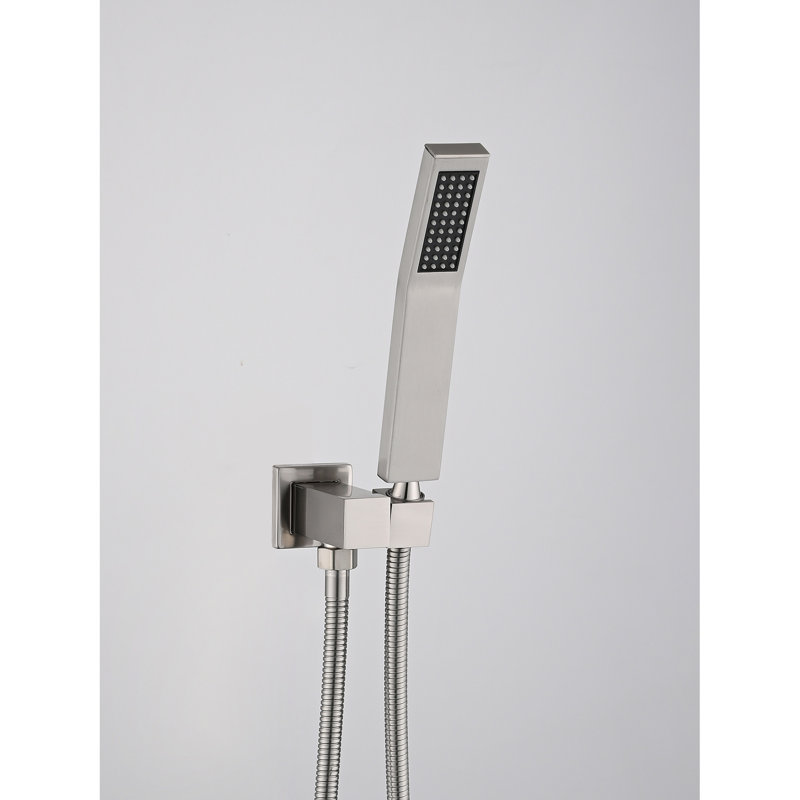 Brushed Nickel Shower System For Ceiling Mount - 16" Head With Handheld Natural Feeling Self-cleaning Nozzle Coincident American Standard Pipe Connections Bathroom
