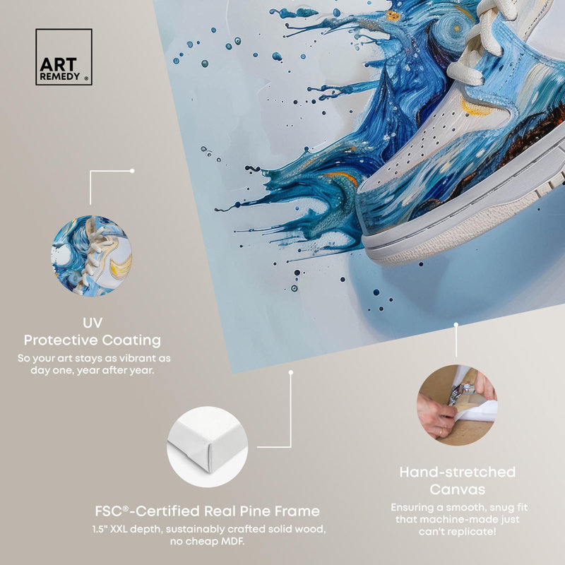 «Starry Night Sneaker Splash», art mural par Art Remedy, H 12 po x l 12 po, Toile tendue