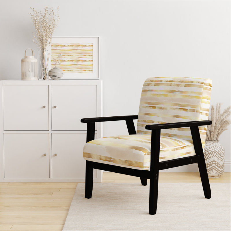 Chaise rembourrée rayée avec accoudoirs dorés, Accoudoirs carrés noirs