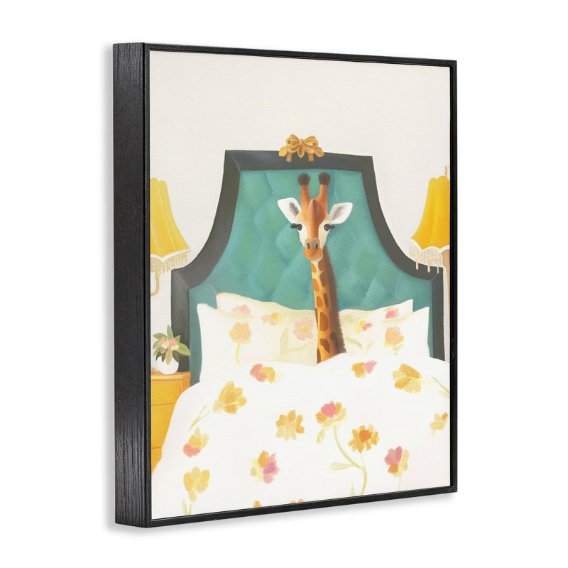 Good Morning Giraffe in Bed, giclée encadrée, design par Leah Straatsma, H 14 po x l 11 po, Giclée encadrée noir minuit