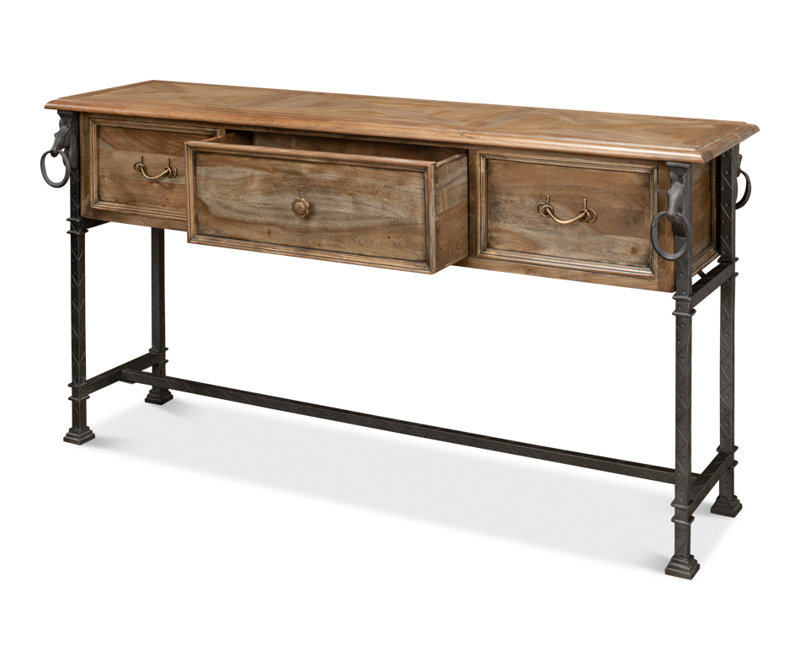 Desert Bleached Brown Acacia Wood and Iron Console Table