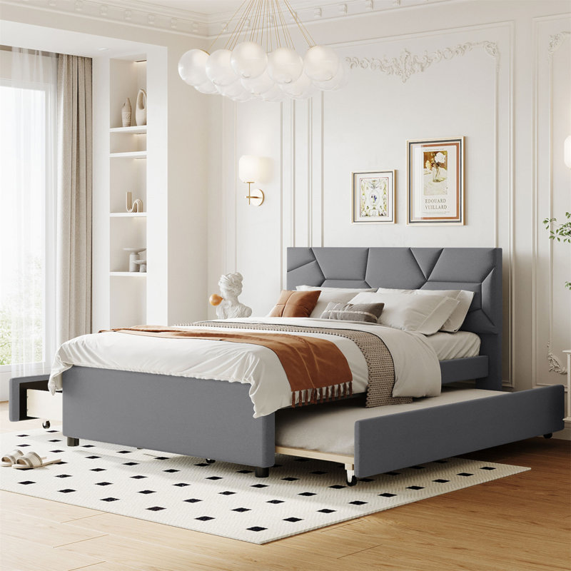 Embra Upholstered Platform Bed, Gray, Queen