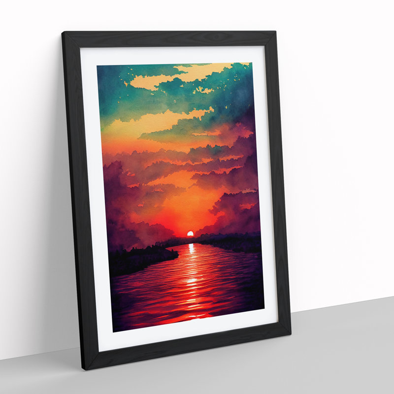 Sunset Lake No.6 - Single Picture Frame Painting, Black, 64cm H x 46cm W x 2cm D