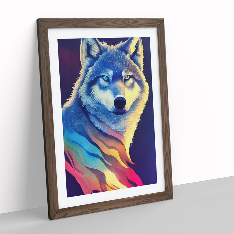 Wolf in Colour No.2 - Wall Art, 46cm H x 34cm W, Walnut Framed
