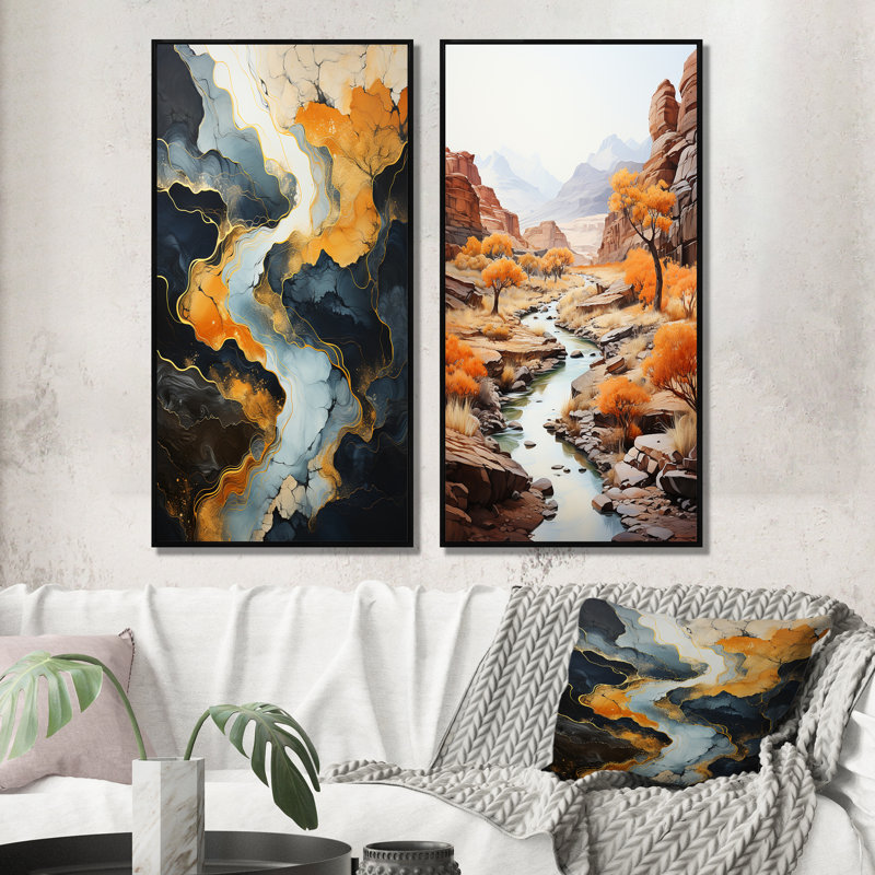 «Meandering River Endless Journey», 2 pièces, H 32 po x l 32 po, Cadre noir