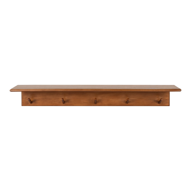 Shea Poplar Solid Wood Floating Shelf with Hooks