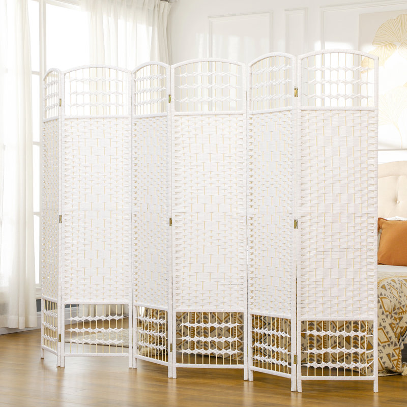 Cloison d'intimité 6 panneaux, cloison pliante blanche, fibre ondulée de 5,6 pi. Pour la maison, le bureau, un paravent attrayant, un espace de maison élégant utilisant une idée