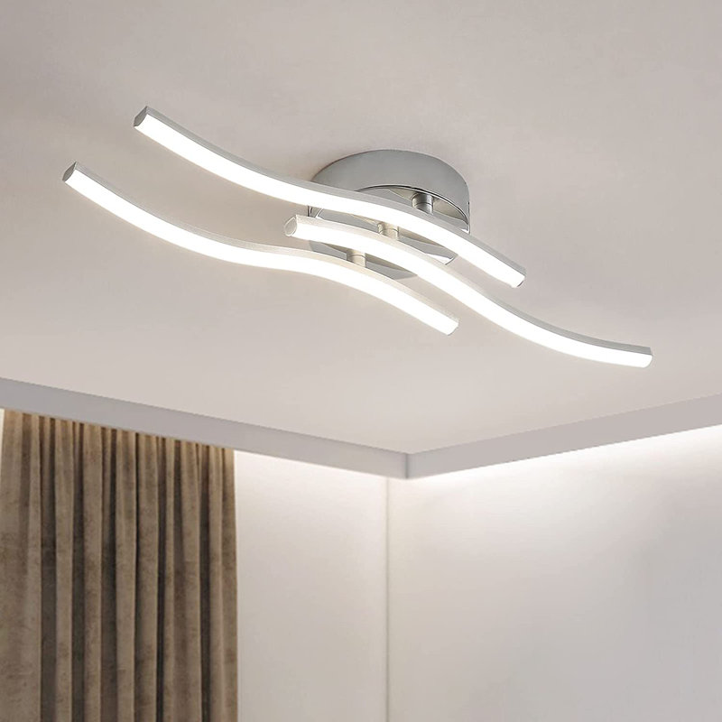 Curved Design LED Ceiling Lamp Fixture, 18W 1800 LM Neutral White Light, 4000K, Chrome