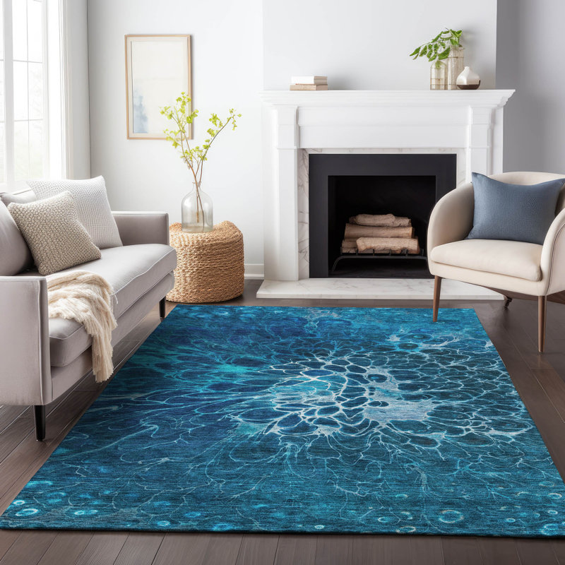 Tapis bleu marine lavable de qualité supérieure Fehr, Rectangle 10 pi x 14 pi