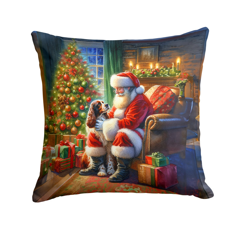 Coussin Welsh Springer Spaniel and Santa Claus, H 14 po x l 14 po