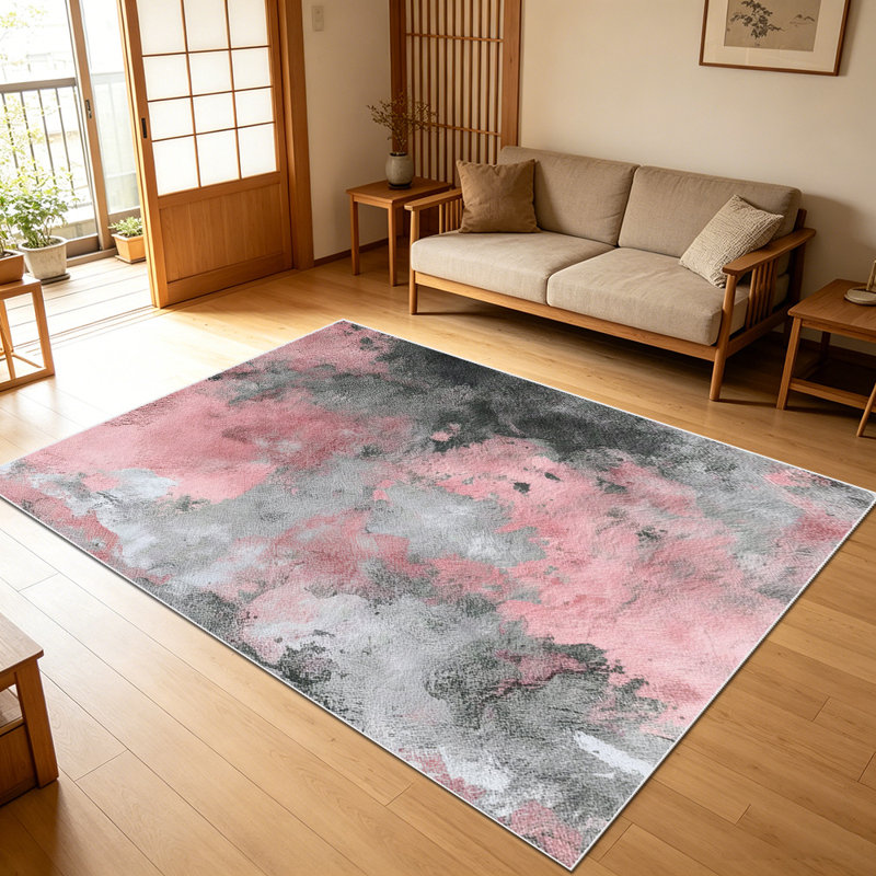 1PC Pink and Grey Watercolor Abstract Tie-dye area rugs for Living Room, Soft and Comfortable, Suitable for all seasons, easy-to-maintain, machine washable Indoor floor mat, Under Table Farmhouse suitable for dining room, bedroom, kitchen, entryway,