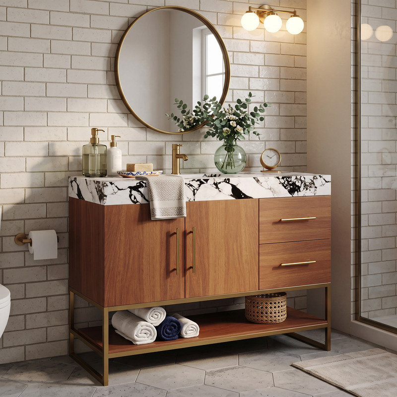 Ensemble de vanité moderne de 91 cm (36 po) avec comptoir en pierre frittée et lavabo en céramique intégrée, Noir, Noir