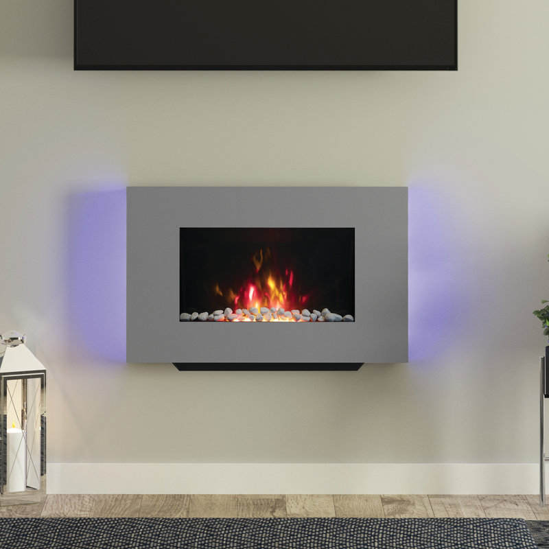 Azonto Wall Hung Electric Fire, Grey Glass