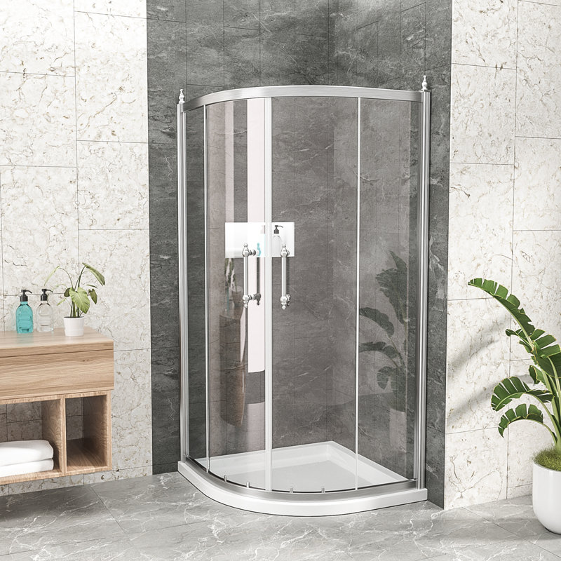 Porte de douche 36 po x 72 po semi-cadrée avec porte de douche coulissante néo-ronde, chrome