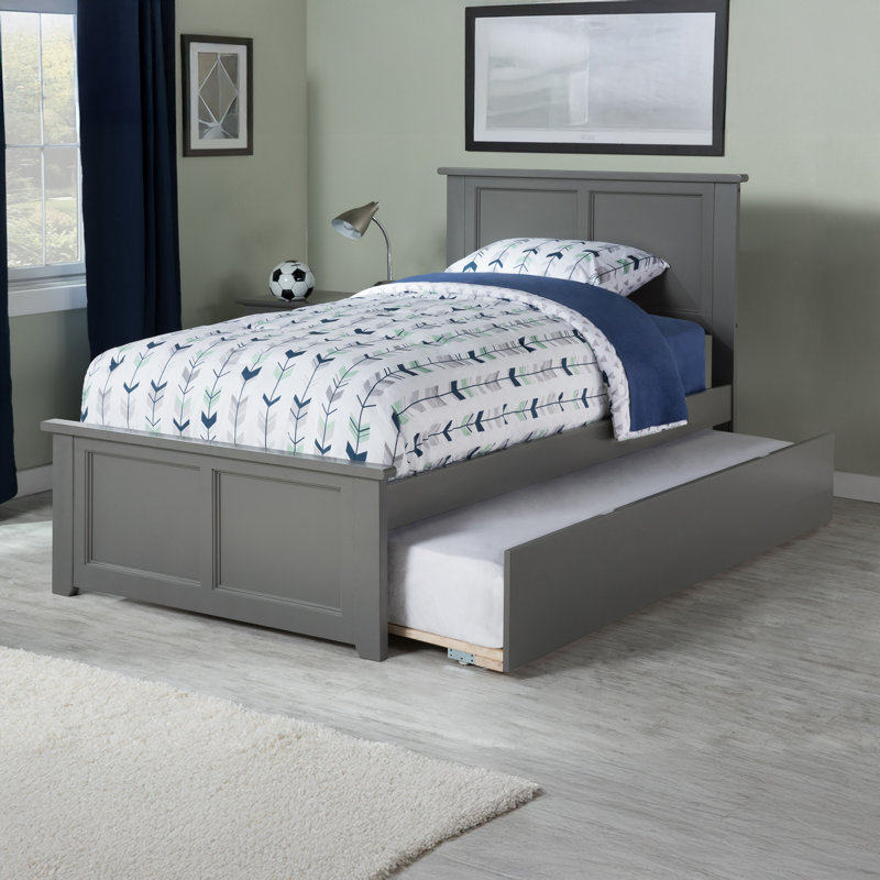 Lit plateforme en bois massif avec lit gigogne Henrichs , Gris, Lit simple