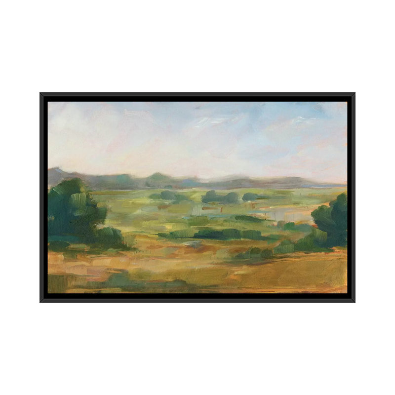 « Green Valley IV » par Ethan Harper, reproduction d’art, H 26 po x l 40 po x 1,5 po, Pas de tapis, Toile avec cadre noir