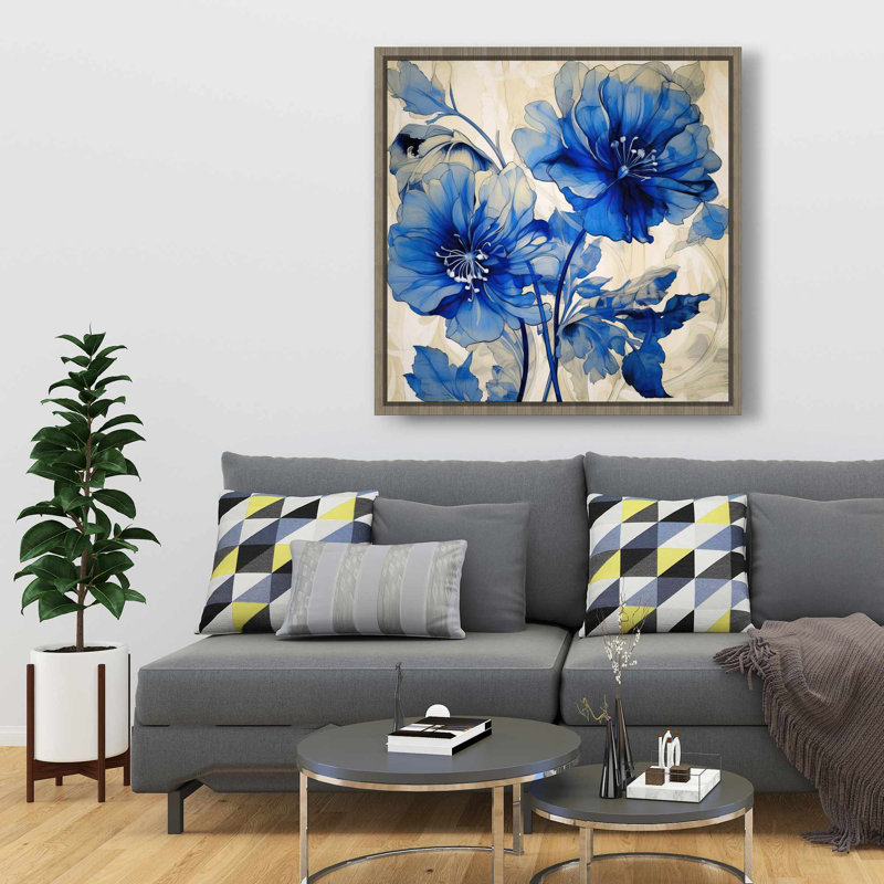Fleurs bleues - Toile de cuisine abstraite, décoration sur toile
