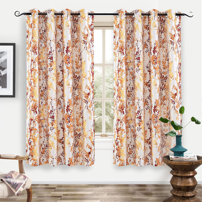 Aalayjah Abstract Floral Blossom Ink Painting Room Darkening Thermal Insulated Grommet Unlined Window Curtains 