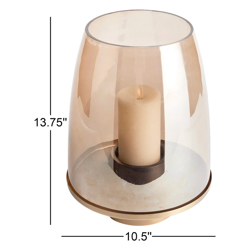 Ouragan de table en fer / verre, Or / lustre, H 13,75 po x l 10,5 po x P 10,5 po