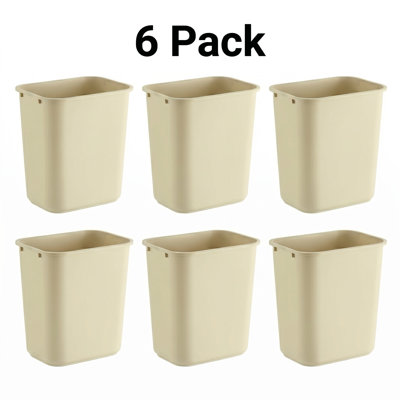 7 Gallon Beige Rectangular Commercial Plastic Wastebasket | Set of 6