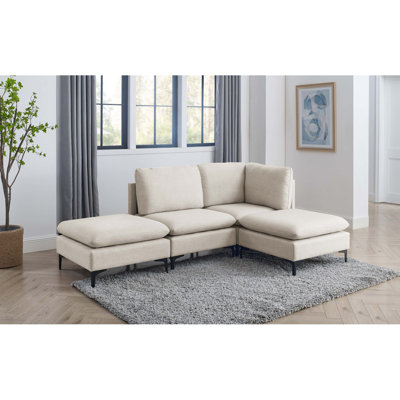 Canapé modulaire en lin rembourré avec pieds en métal